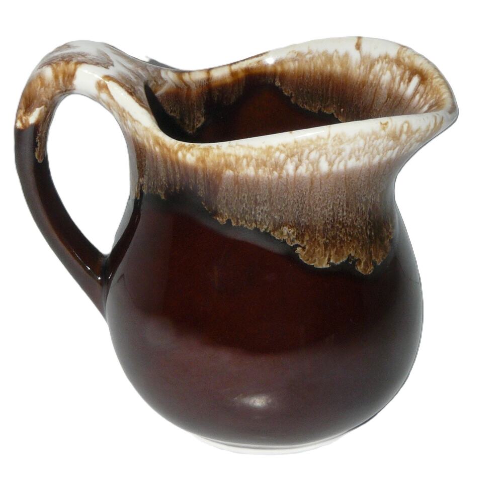Vtg USA Brown Drip Glaze Pottery Pitcher Vase Handle Farmhouse MCM McCoy Style